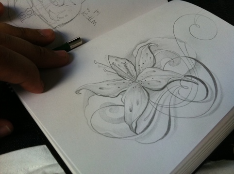 Some sketching for black n grey flowers n designs for custom drawings text